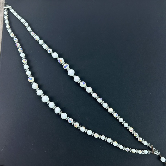 Vintage multi strand faceted white and crystal glass 50’s necklace - Picture 5 of 8